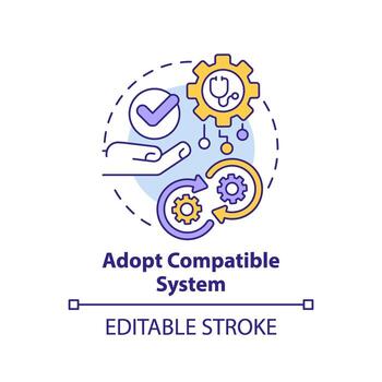 2D editable multicolor icon adopt compatible systems concept, isolated vector, health interoperability resources thin line illustration. vector
