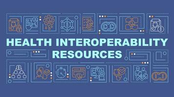 2D health interoperability resources text with various thin linear icons concept on dark blue monochromatic background, editable 2D vector illustration.