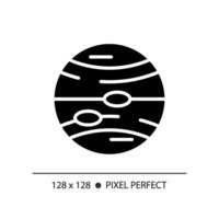 Jupiter pixel perfect black glyph icon. Planetary astronomy. Solar system. Space mission. Science education. Silhouette symbol on white space. Solid pictogram. Vector isolated illustration