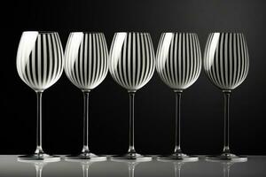 óptico espejismo de monocromo patrones en vino lentes utilizando a rayas telones de fondo capturado en un paleta de absoluto negro puro blanco y escala de grises degradado foto
