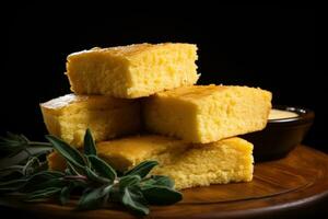 Traditional Native American cornbread preparation isolated on a gradient background photo