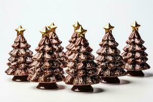 ingeniosamente hecho a mano chocolate Navidad arboles con comestible Brillantina aislado en un blanco antecedentes foto