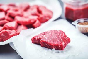 Transglutaminase application in meat preparation background with empty space for text photo