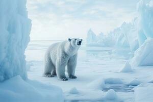 Polar bear observance during Arctic expedition background with empty space for text photo