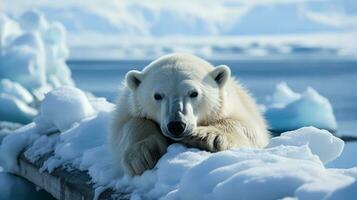 Polar bear observance during Arctic expedition background with empty space for text photo