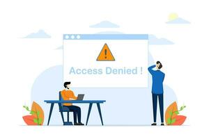 IP address concept, 404 error page, access denied, account block, little person confused with access denied. Illustration for websites, landing pages, mobile apps, posters and banners. vector