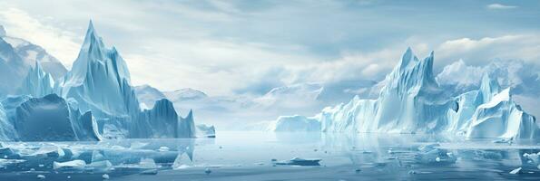 Stark polar scape with towering ice formations background with empty space for text photo