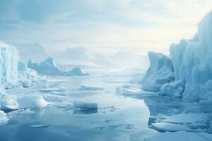 Stark polar scape with towering ice formations background with empty space for text photo