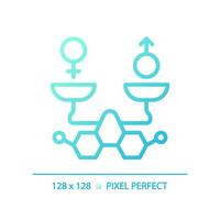 2D pixel perfect gradient molecules with male and female balance icon, isolated blue vector, thin line illustration representing metabolic health. vector