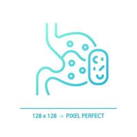 2d píxel Perfecto degradado digestivo sistema con medicina icono, aislado azul vector, Delgado línea ilustración representando metabólico salud. vector