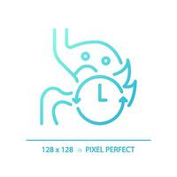 2D pixel perfect gradient stomach with time icon, isolated blue vector, thin line illustration representing metabolic health. vector