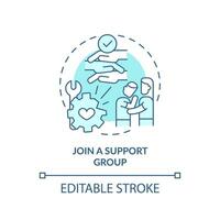 2D editable thin line icon join a support group concept, monochromatic isolated vector, blue illustration representing codependent relationship. vector