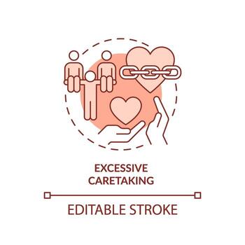 2d editable Delgado línea icono excesivo cuidando concepto, monocromo aislado vector, rojo ilustración representando codependiente relación. vector