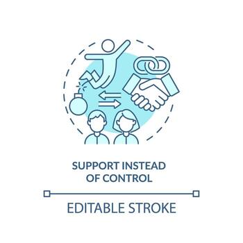 2d editable Delgado línea icono apoyo en lugar de controlar concepto, monocromo aislado vector, azul ilustración representando codependiente relación. vector