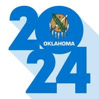 2024 long shadow banner with Oklahoma state flag inside. Vector illustration.