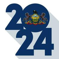 2024 long shadow banner with Pennsylvania state flag inside. Vector illustration.