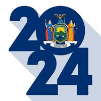 2024 long shadow banner with New York state flag inside. Vector illustration.