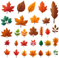 tree leaves set, illustration, transparent background ai generative png