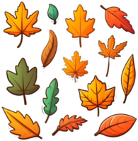 tree leaves set, illustration, transparent background ai generative png