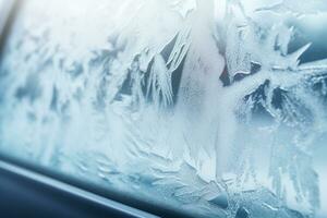 Frozen scenery reflecting on van windows background with empty space for text photo