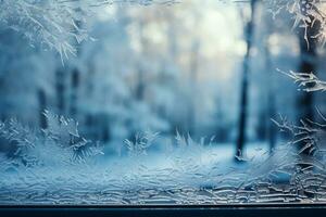 Frozen scenery reflecting on van windows background with empty space for text photo