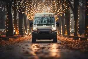 Fairylights twinkling on vans Christmas tree background with empty space for text photo