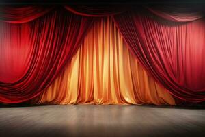 Unoccupied circus stage draped silks awaiting performance background with empty space for text photo