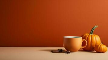 calabaza especia taza de té valores foto, acogedor la hora del té otoño beber, generativo ai foto