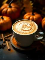 calabaza especia latté, con hielo café antecedentes foto, generativo ai foto