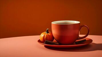 calabaza especia taza de té valores foto, acogedor la hora del té otoño beber, generativo ai foto