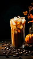 Pumpkin spice latte, iced coffee background photo, Generative AI photo