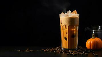 Pumpkin spice latte, iced coffee background photo, Generative AI photo