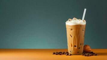 Pumpkin spice latte, iced coffee background photo, Generative AI photo