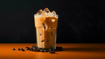 Pumpkin spice latte, iced coffee background photo, Generative AI photo