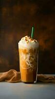 Pumpkin spice latte, iced coffee background photo, Generative AI photo