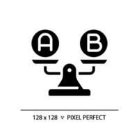 2D pixel perfect silhouette A and B on weight scale icon, isolated vector, glyph style black illustration representing comparisons vector