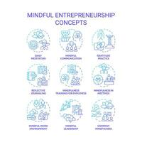 2D gradient thin line icons set representing mindful entrepreneurship, isolated vector, linear illustration. vector