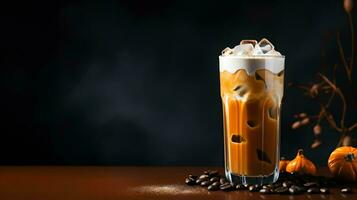 Pumpkin spice latte, iced coffee background photo, Generative AI photo