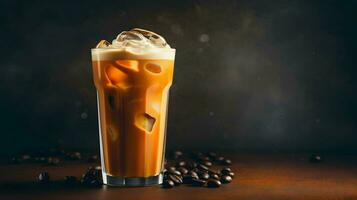 Pumpkin spice latte, iced coffee background photo, Generative AI photo