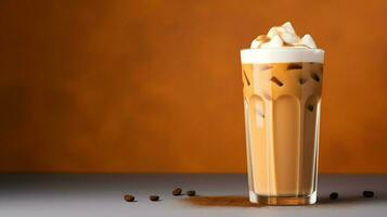 Pumpkin spice latte, iced coffee background photo, Generative AI photo