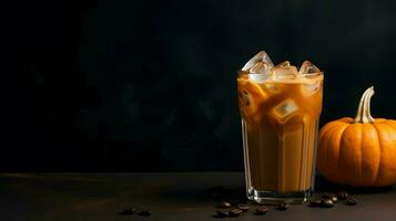 Pumpkin spice latte, iced coffee background photo, Generative AI photo