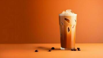 Pumpkin spice latte, iced coffee background photo, Generative AI photo