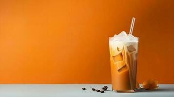 Pumpkin spice latte, iced coffee background photo, Generative AI photo