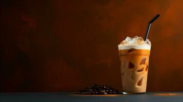 Pumpkin spice latte, iced coffee background photo, Generative AI photo