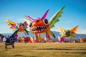 Colorful dragon kites soaring high for a New Years tradition photo