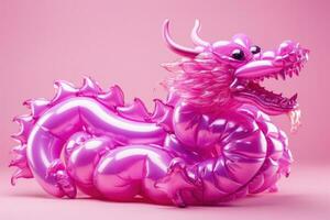 Dragon balloon art for New Year street performance isolated on a magenta gradient background photo