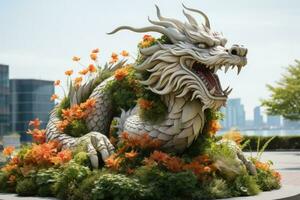 Spectacular dragon shaped topiary highlighting Lunar New Year garden celebrations photo