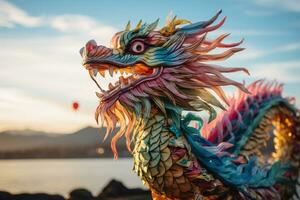Colorful dragon kites soaring high for a New Years tradition photo