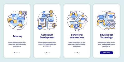 2D icons representing learning theories mobile app screen set. Walkthrough 4 steps colorful graphic instructions with line icons concept, UI, UX, GUI template. vector