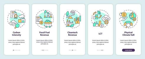 2D icons representing climate metrics mobile app screen set. Walkthrough 5 steps colorful graphic instructions with thin line icons concept, UI, UX, GUI template. vector